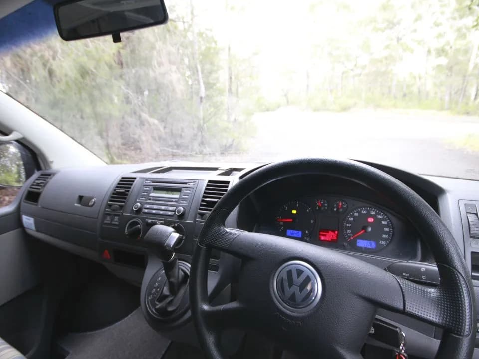2007 Trakka Trakkadu T5 campervan — Volkswagen T5 cab dashboard and steering wheel