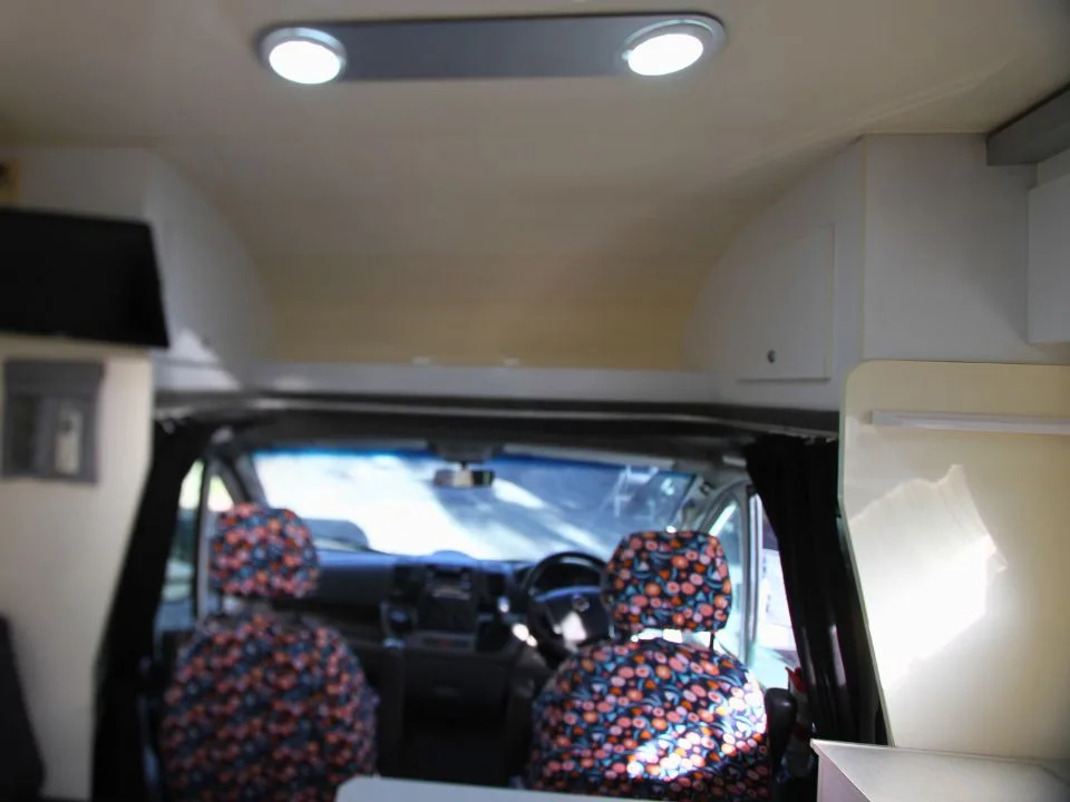 2011 Suncamper Sydney motorhome — interior LED downlights looking toward cab