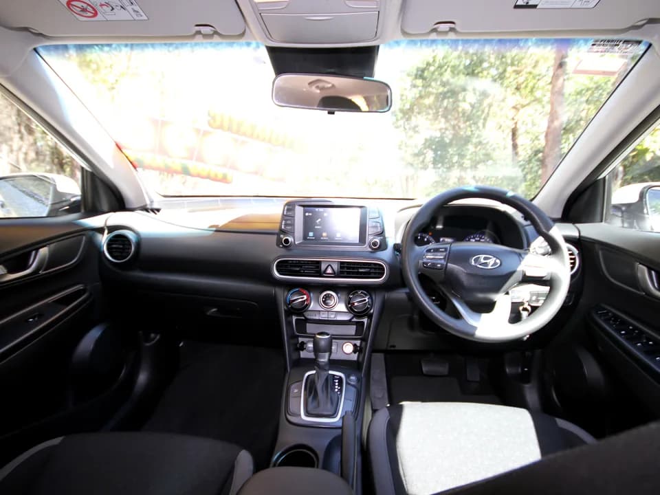 2019 Hyundai Kona Go interior — full dashboard view from driver's seat