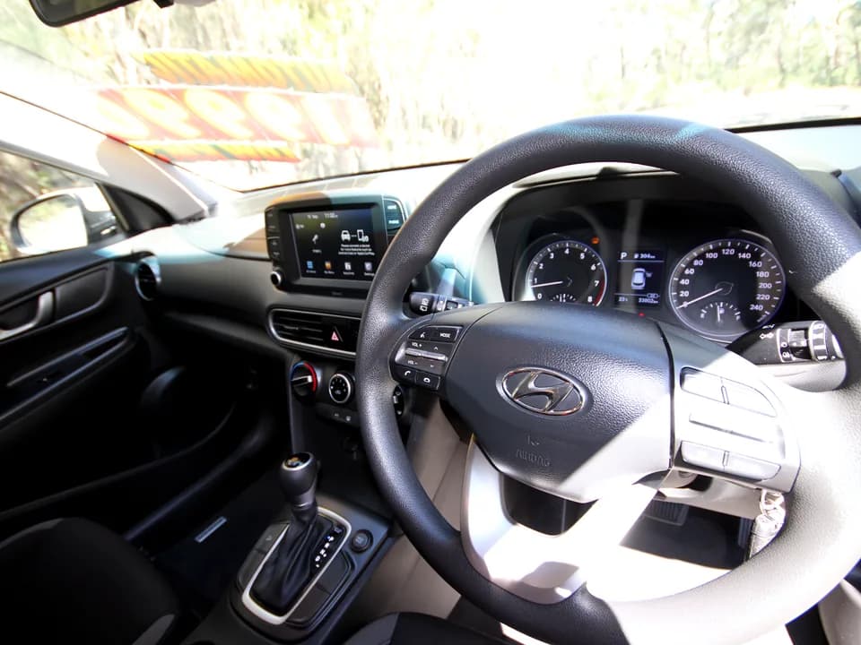 2019 Hyundai Kona Go interior — steering wheel with instrument cluster