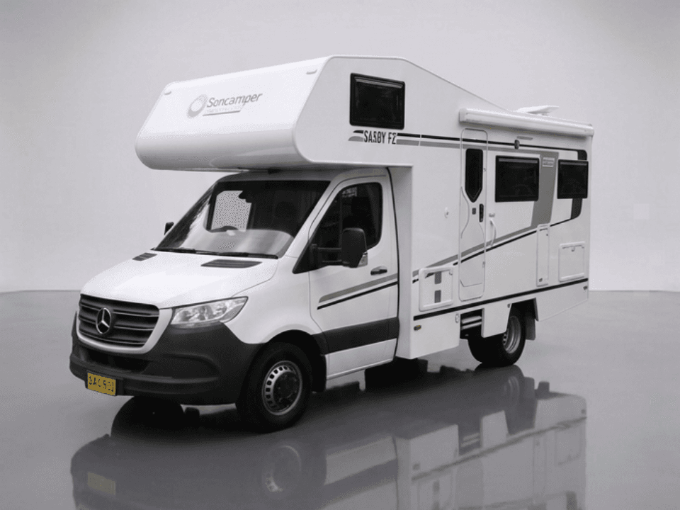 2024 Suncamper Saxby F-2 demo motorhome — showroom exterior, available now at Northside RV Thornleigh